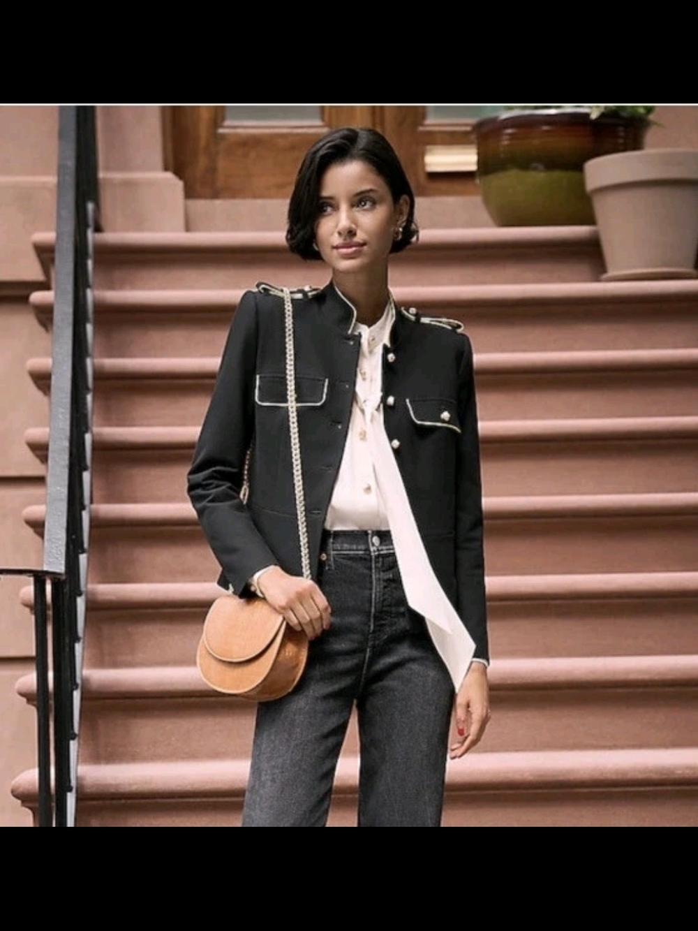 Express Black Military-Style Blazer with Gold Trim